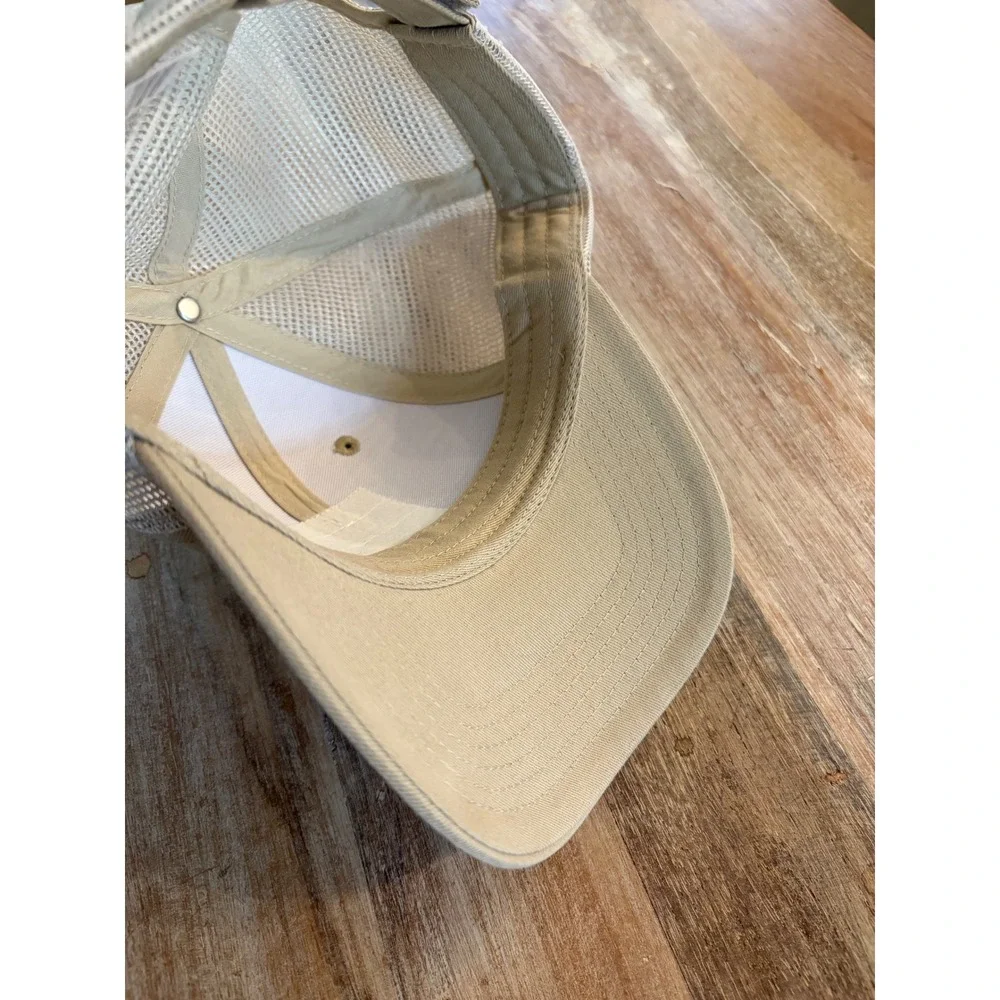 Maui Jim Tan Khaki Mesh Trucker Hat Sunset Palm Tree Patch Adjustable Cap Unisex